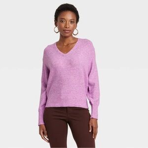 A New Day Women's Cozy Knit V-Neck Pullover Sweater Purple Size XS New